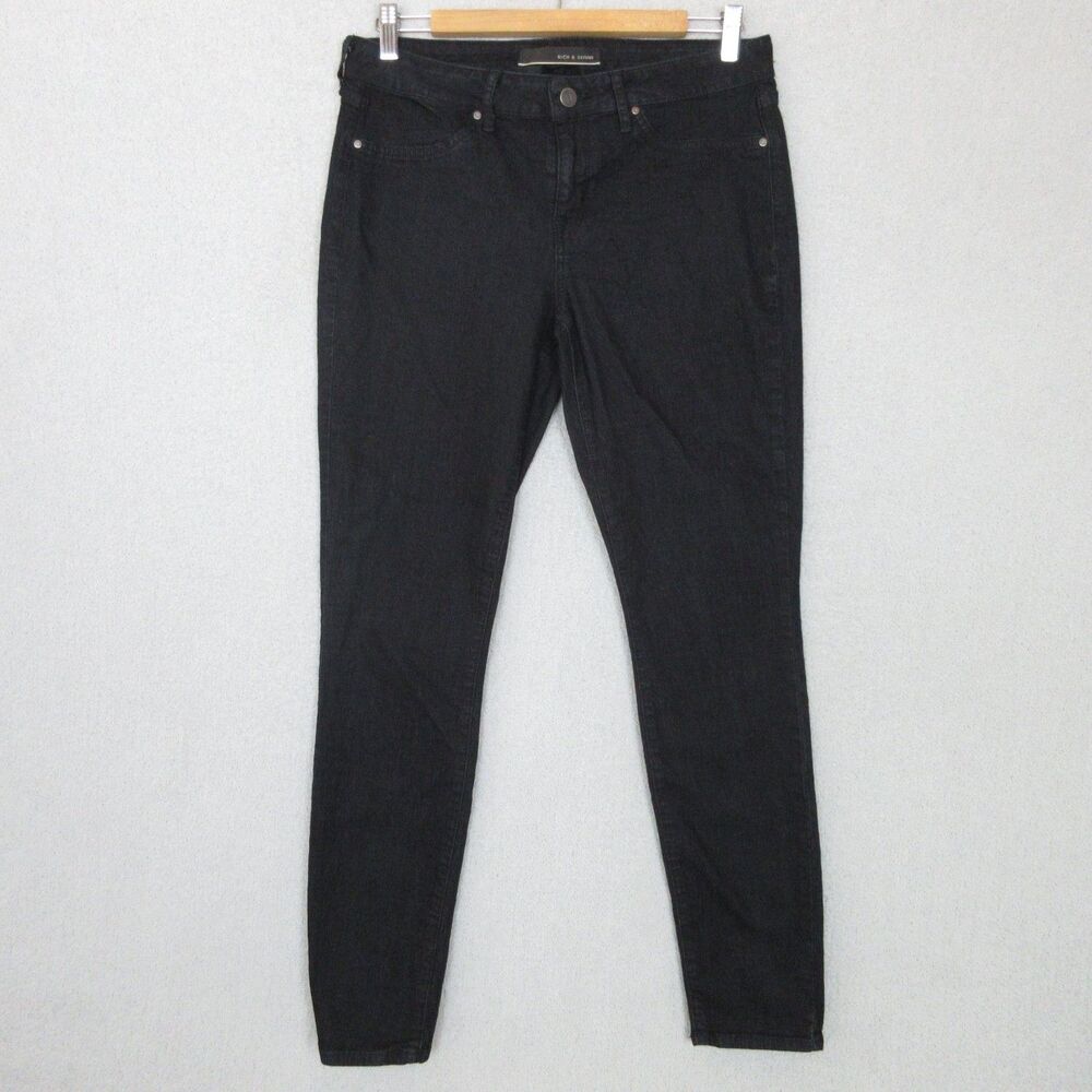 Rich & Skinny Jeans Womens 31 Black Skinny Stretch Denim Slim Mid Rise Ankle